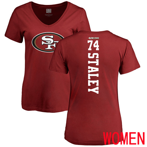 San Francisco 49ers Red Women Joe Staley Backer #74 NFL T Shirt->nfl t-shirts->Sports Accessory